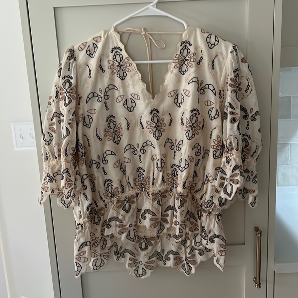 Anthropology crème eyelet top size xl nwot